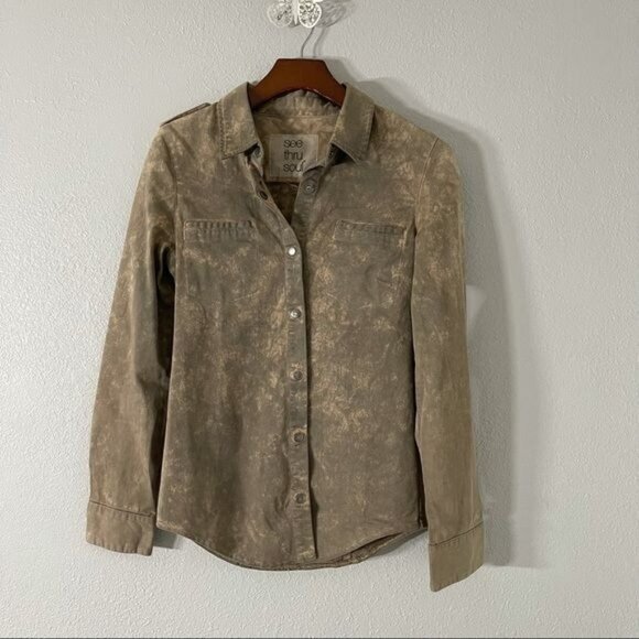 See Thru Soul Snap Button Down Shirt Tie Die Long Sleeve Light Jacket - Picture 5 of 9